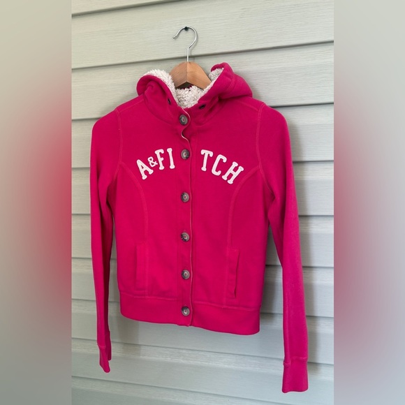 ABERCROMBIE & FITCH hot pink fleece lined hoodie Y2K - Picture 5 of 15